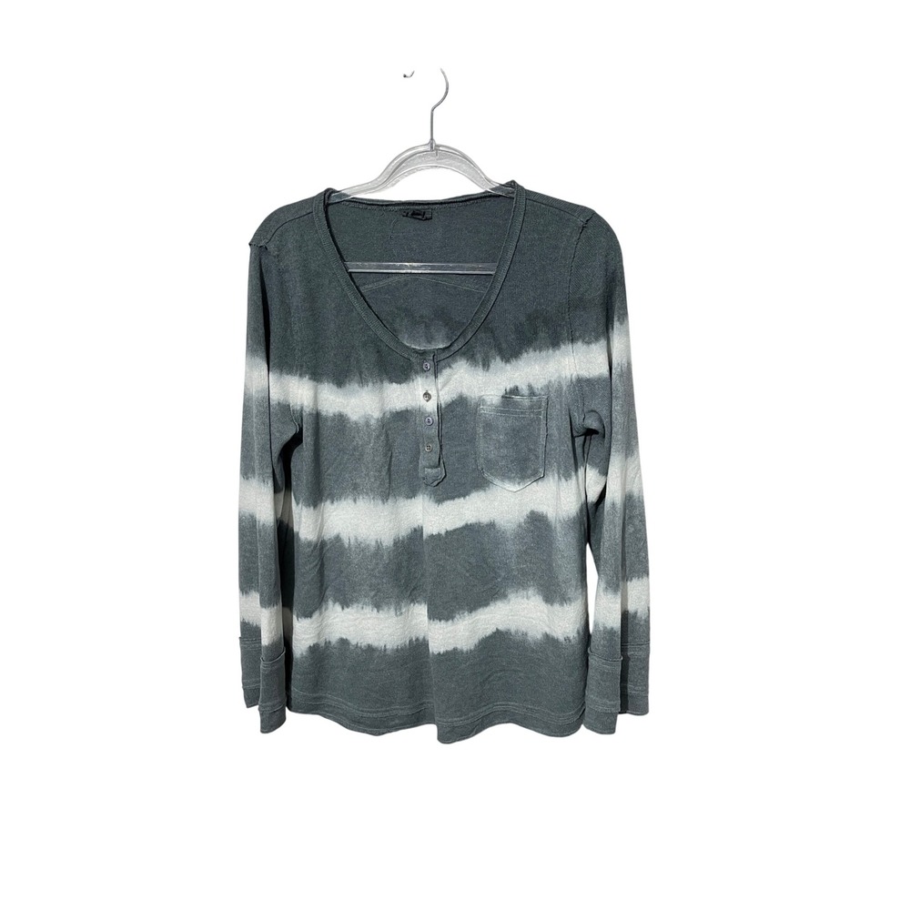 POL Henley Top Womens Medium Gray Tie Dye Long Sleeve Pocket BWT773